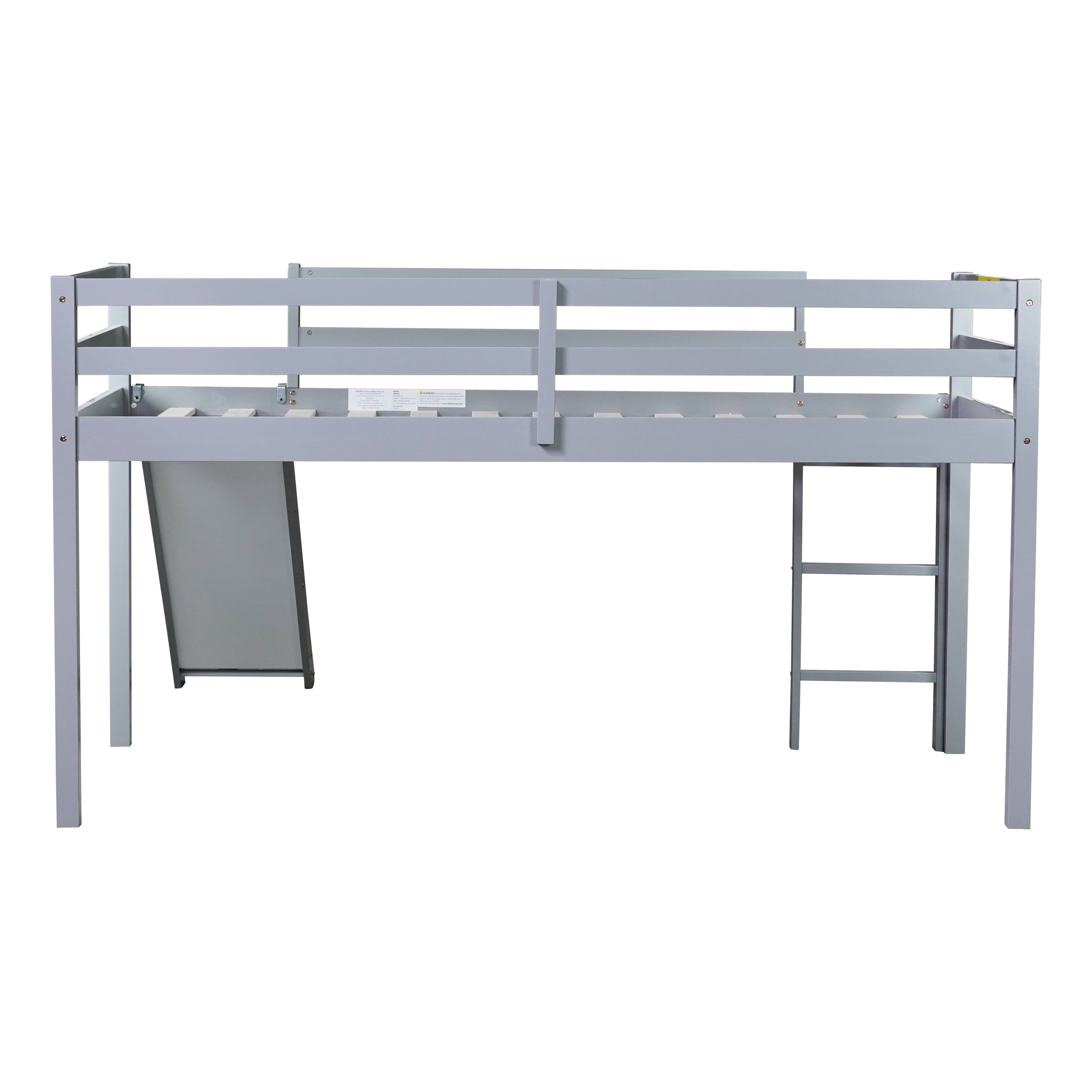 Miniyam Twin Size Kids Loft Bed with Slide, Guardrails, Pale Gray