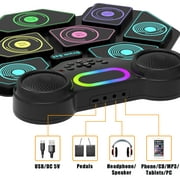 Lvelia Electronic Drum Set for Kids Adults,9-Pads Roll-up Drum Pad Electric Drum Set with Headphone Jack Built-in Speaker Sticks Foot Pedals for Christmas Birthday Gift