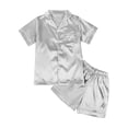 thumbnail image 7 of Dagugfen Sleepwear Suit Sets for Teens Short Sleeve Button down Shirts Collared Neck Elastic Waist Shorts Soft Homewear Comfy Outfits(14-15Years,Gray), 7 of 7