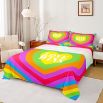 Manfei Rainbow Love Heart Twin Sheet Sets, Colorful Geometric Twin Fitted Sheet, Kawaii Cartoon Theme Flat Sheet, Lightweight Room Decor, 3-Piece