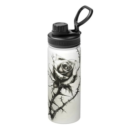 

Lukts Black And White Rose Print 18oz Insulated Sports Kettle Outdoor Sport Gym Stainless Steel Water Bottles