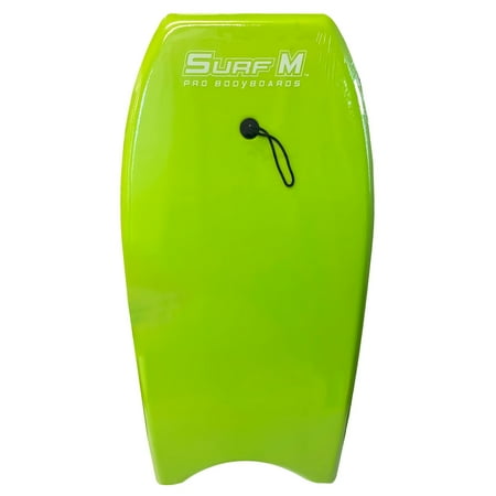 PMU 33 Inch Lime Green Bodyboard - Lightweight Wrist Leash Surf Mania Slick Bottom Boards for Beach Sea & Pool - Surfing Board for Kids Teens & Adults Wave Conditions Pkg/1