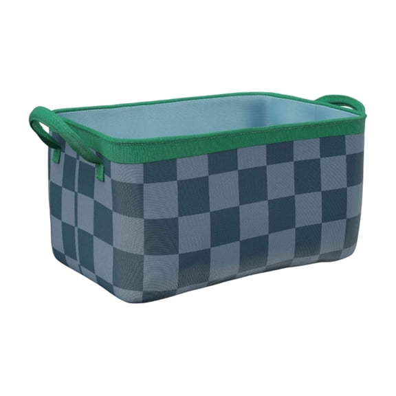 JWZZYD Medium Green and Blue Checkered Canvas Storage Basket with Handles, Collapsible Fabric Organizer Bin for Clothes, Toys, Books, Closet, Bedroom, Bathroom, and Home Organization, 1 Pack