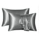 thumbnail image 2 of Funda de almohada de seda de color liso Funda de almohada gris Funda de almohada tipo sobre Par, 2 of 7