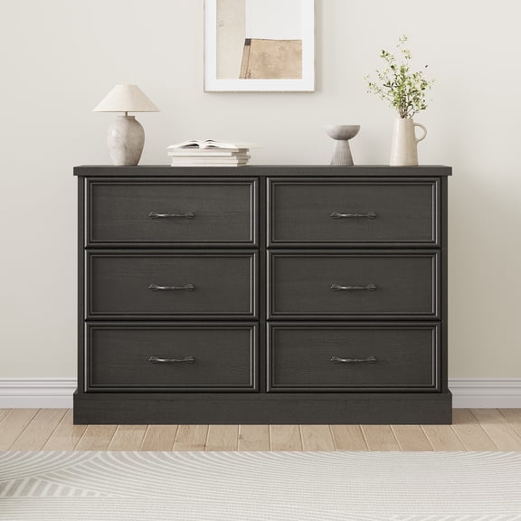 Kicctian 6 Drawers Dresser for Bedroom,Wooden Dresser Chest of Drawers for Living Room, Office,Black
