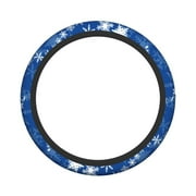 XMXY Car Steering Wheel Cover, Blue White Winter Snowflakes Non-Slip Jeep Truck Universal Elastic Steering Wheel Protector 15 inch