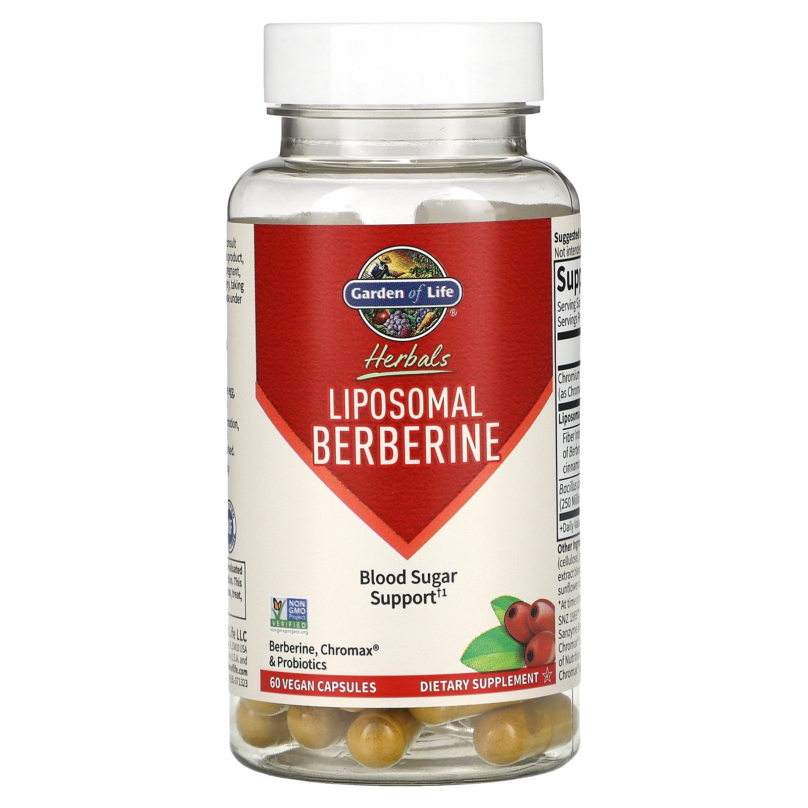 Garden of Life Liposomal Berberine with Chromium Picolinate for Blood Sugar, Metabolism and Cholesterol Support Plus Probiotics for Easy Digestion – Non GMO, Gluten-Free, Kosher – 30 Servings