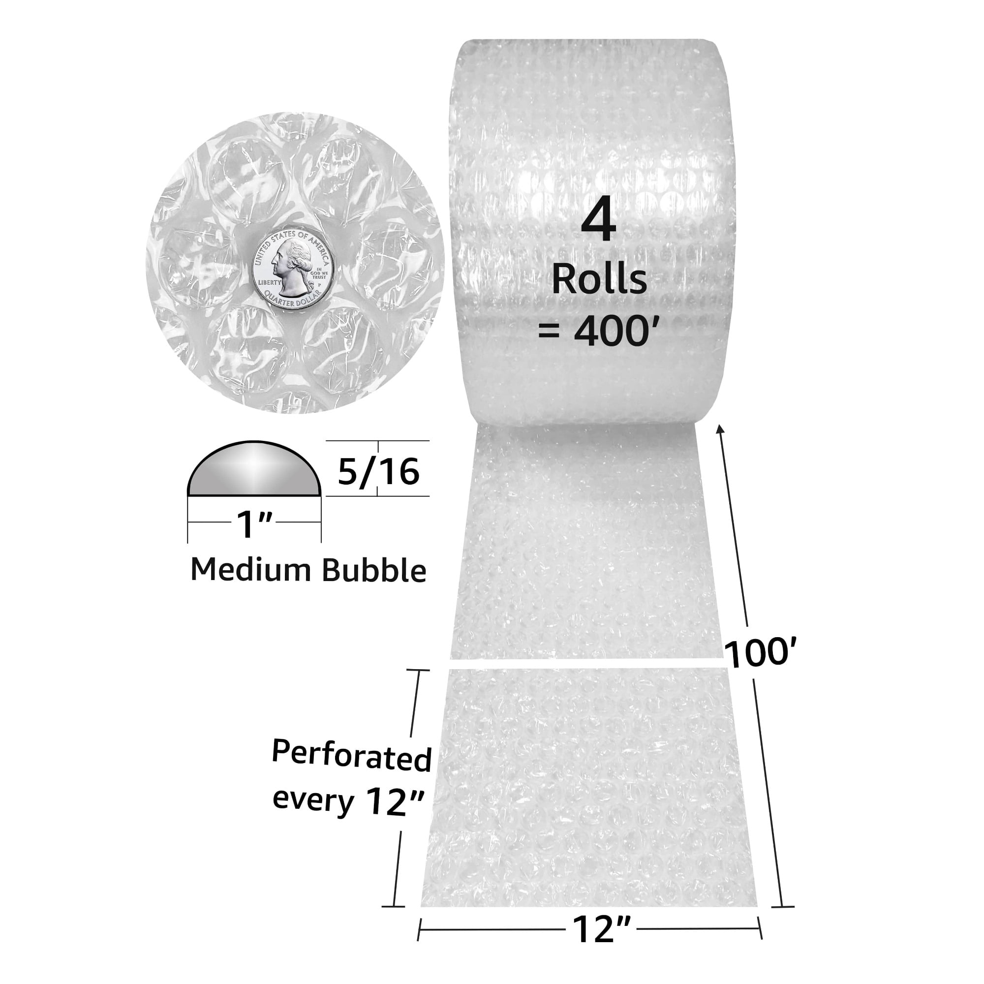 UOFFICE Bubble Cushion 400 Feet x 12" Wide - 5/16" Medium Sized Bubbles
