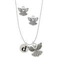 thumbnail image 1 of Delight Jewelry Silvertone Disc 1/2'' Initial - d - Silver tone Guardian Angel Charm Necklace and Stud Earrings, 1 of 4
