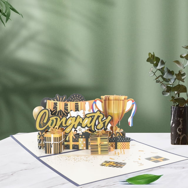 OULII Creative Graduation Blessing Card 3D Popup Golden Paper 1 Set for Greeting Themed Celebration