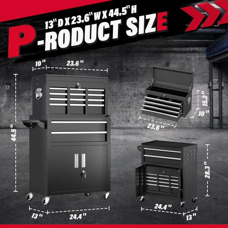 TAKEれんこん Suncrown 2-in-1 Tool Chest & Cabinet, 8-Drawer Rolling Tool