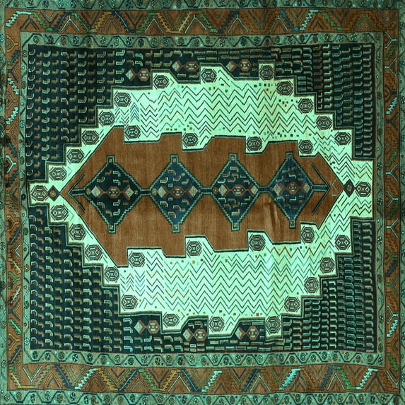 Ahgly Company Indoor Square Persian Turquoise Blue Traditional Area Rugs, 7' Square