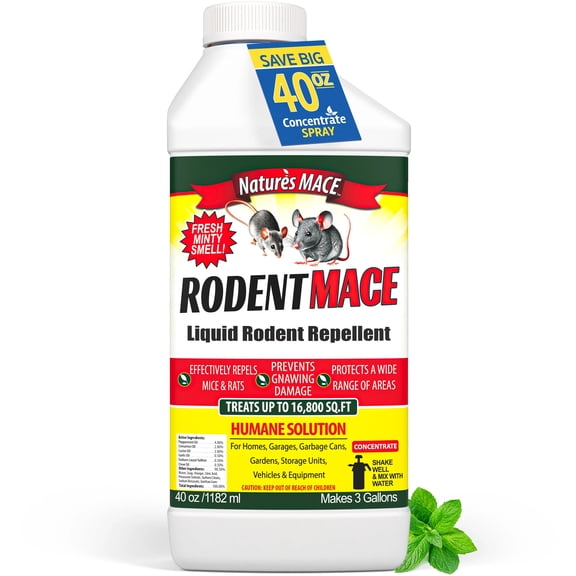 Nature's MACE Rodent Mace, Rodent Repellent Concentrate, Treats 16,800 Sq. Ft., 40oz, Mouse and Rat Prevention, For Car, RV, Storage, Attic, Garage, Stops Nesting & Wire Chewing