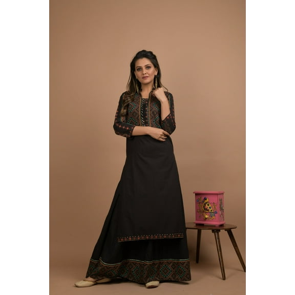 BLACK KURTA JACKET PLAZZO  SET