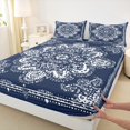 thumbnail image 3 of Manfei Retro Paisley Floral Queen Sheet Sets,Vintage Damsk Flat Sheet,White Blue Queen Fitted Sheet For Men Women,Super Cozy Room Decor,4-Piece, 3 of 7