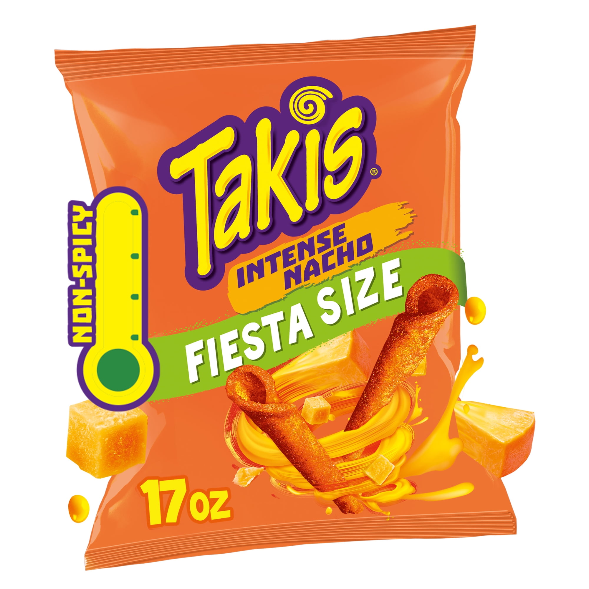 Takis Intense Nacho 17 oz Fiesta Size Bag, Cheese Rolled Tortilla Chips