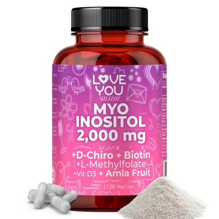 LOVE YOU Myo-Inositol D-Chiro Complex for Fertility Hormonal Support PCOS Mood Support, 120 Veggie Caps