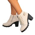thumbnail image 4 of Womens Ankle Boots, Chunky Heel Lace Up Booties Side Zipper Round Toe Platform Lug Sole Combat Boots for Fall Winter Shoes, 4 of 6