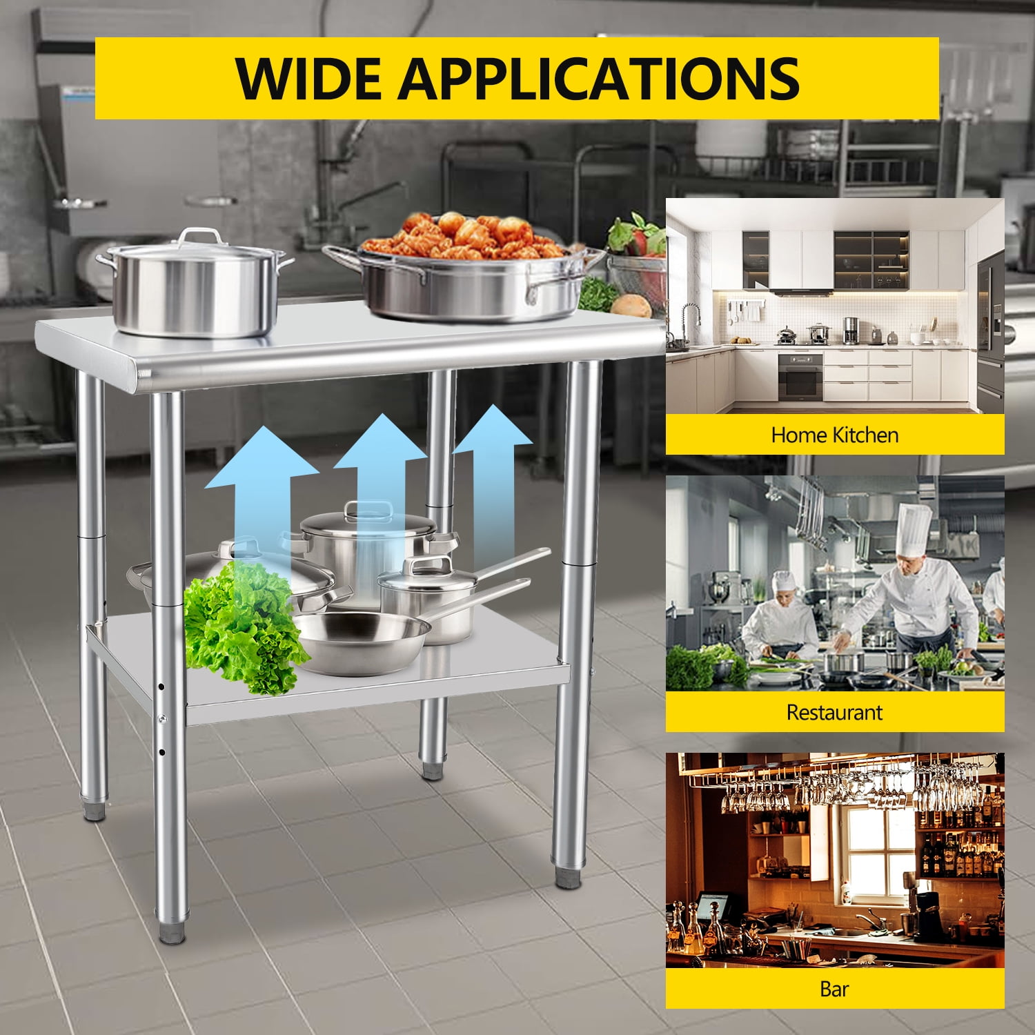 Towallmark Stainless Steel Work Table 30 x 24 inch without 4 Wheels Commercial Food Prep Worktable with Casters  Work Table for Commercial Kitchen Restaurant