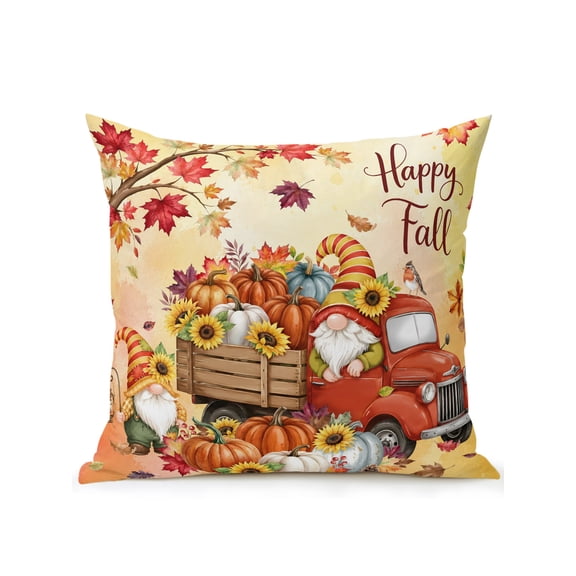 Outdoor Pillows Waterproof, Fall Truck Pumpkins Bedding Throw Pillows with Insert for Couch Sofa Bed, Thanksgiving Maple Leaves Farmhouse 16x16 Inch Pillowcases Decorative Patio Pillow Set of 1