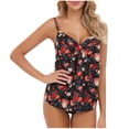 thumbnail image 2 of VBTAPA Women's Tankini Swimsuits Tropical Floral Print Two Piece Bathing Suits Flowy Swim Top with Bottom Tummy Control Modest Swimwear Limited Time Sales Black M, 2 of 7