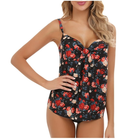XUNKUSGA Tummy Control Swimsuits for Women S-XXL Two Piece Sets Swimwear Floral Printed Bathing Suit Swimming Pool Beach Clothes