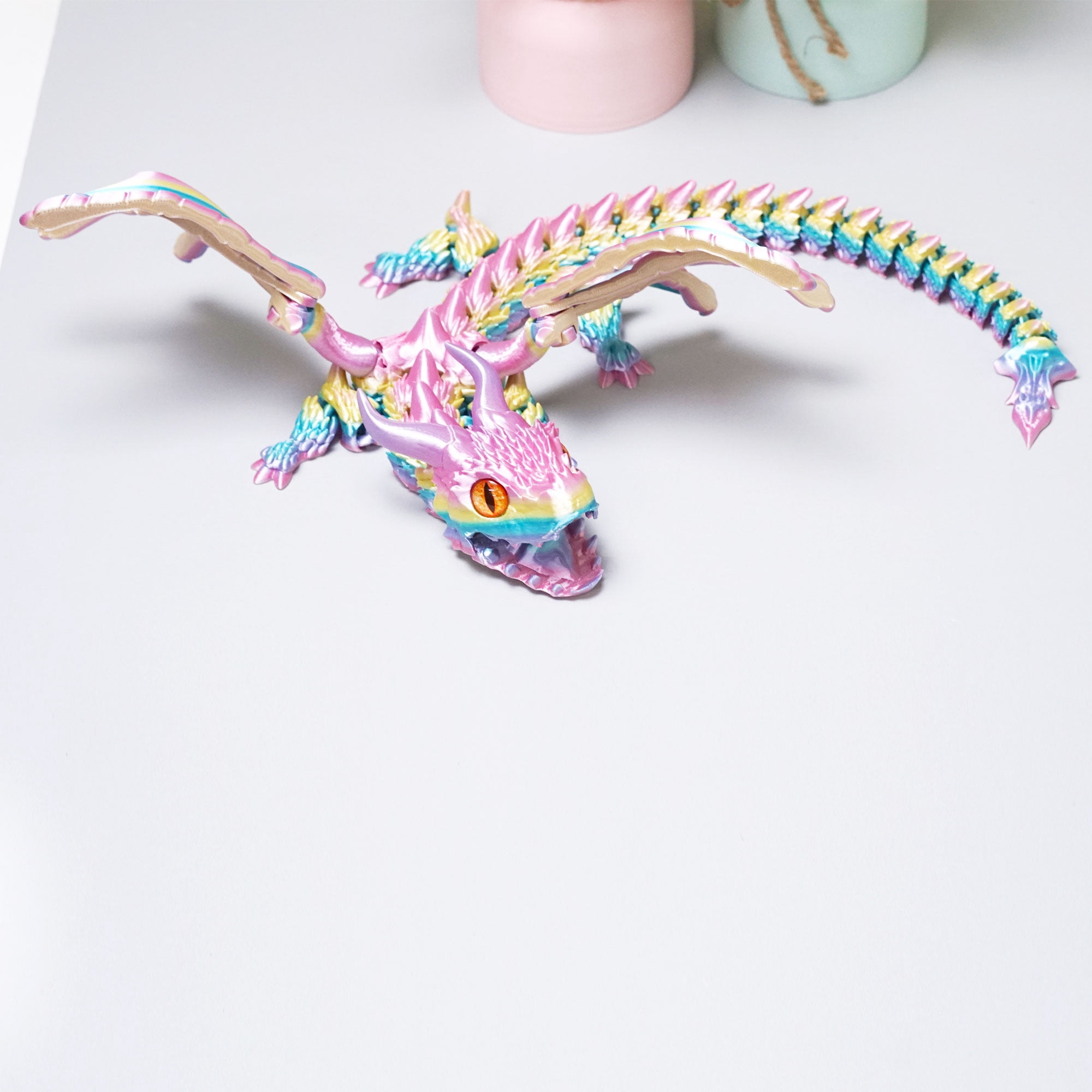 22inch 3D Printed Dragon with Wing,Flexible Joint Animal lacertid Figurines,Realistic Eyes, Home Office Decor,Fidget Toy for Adults Teens Boy Festival Gifts