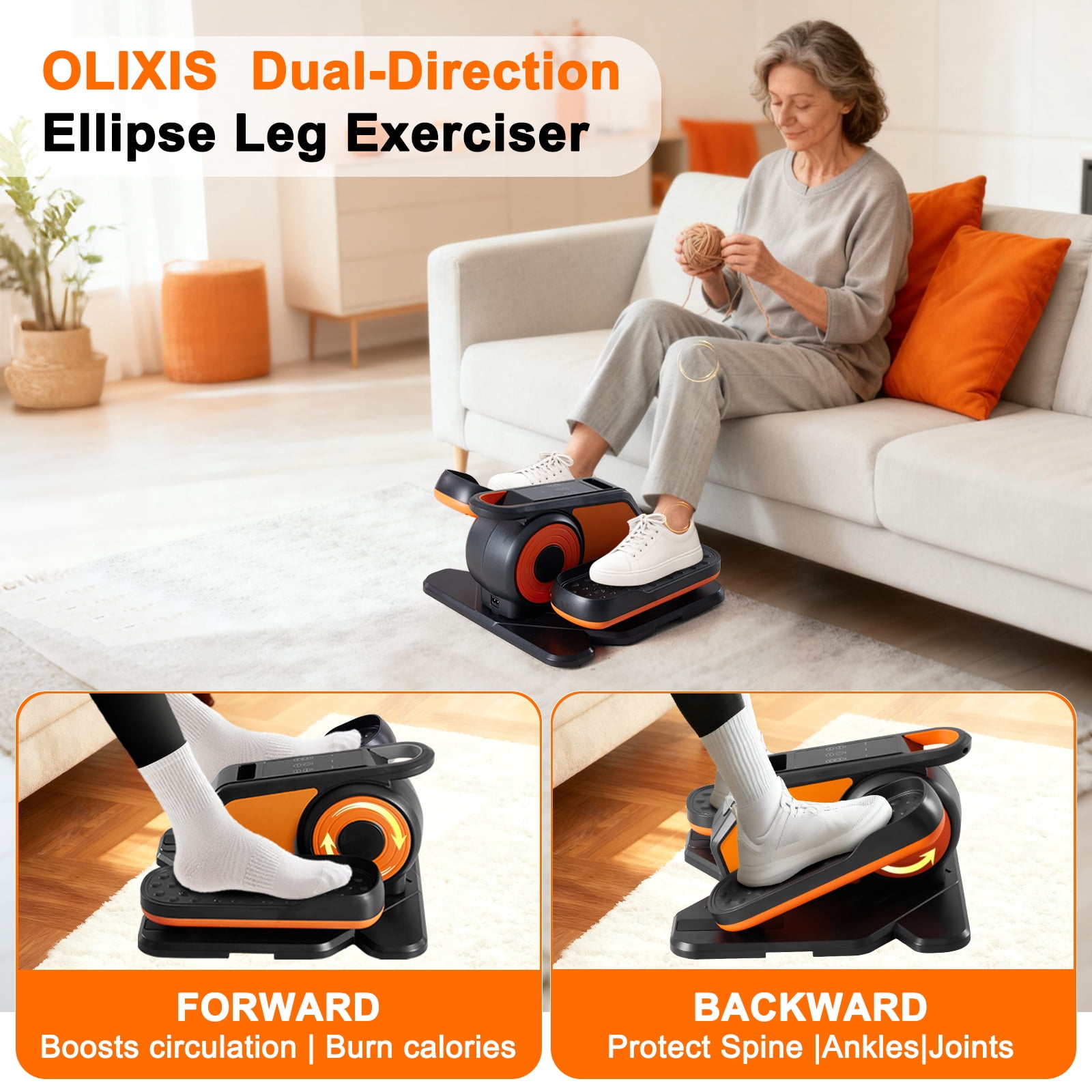 CONCETTA Under Desk Elliptical Machine, Ellipse Leg Exerciser Fully Assembled, Quiet & Portable Electric Seated Pedal Exerciser with Remote Control & Adjustable Speeds