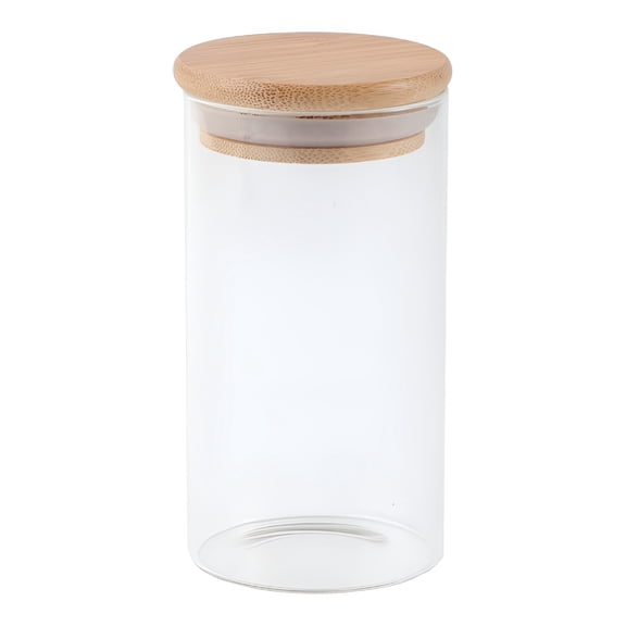 ACDANC Glass Food Storage Jar with Airtight Wooden Lid, Moisture Proof Cylinder Canister for Coffee, Tea, Cereal, Grains, and Dry Food Organization