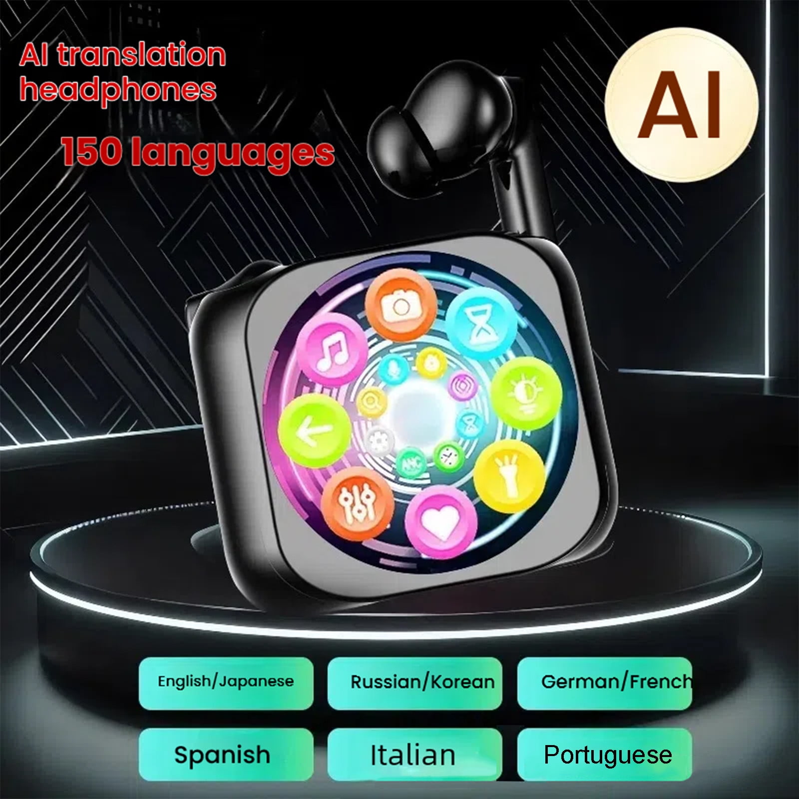FYHALE Translation Earbuds Real Time Small Wireless Bluetooth Al Translation Earphones with Touchable LED Color Screen Intelligent Noise Reduction for Business Meetings Travel and Work