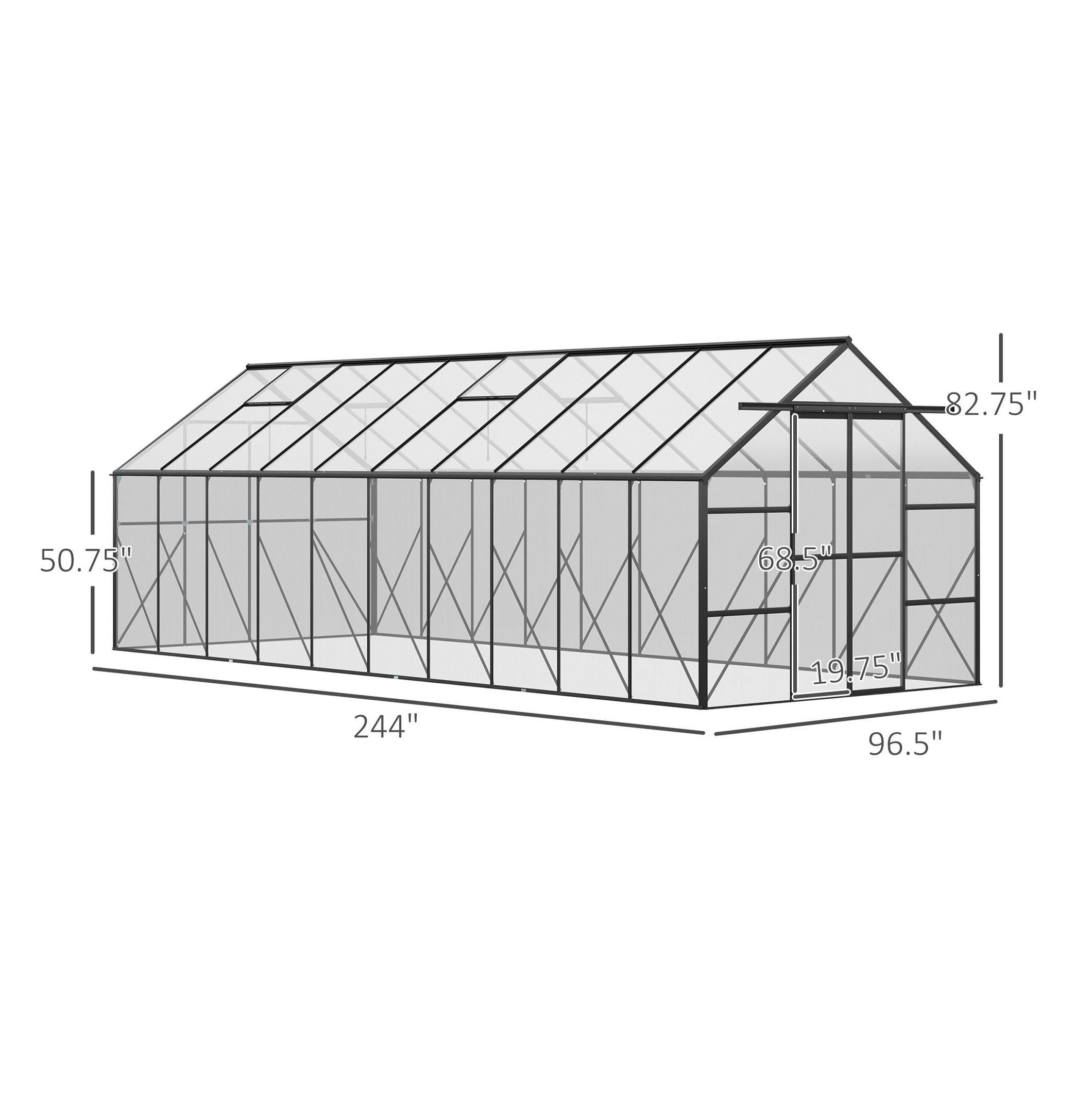 Aluminum Greenhouse 20x8ft Polycarbonate Walk-in Garden Greenhouse with Vent & Sliding Door for Winter, Clear