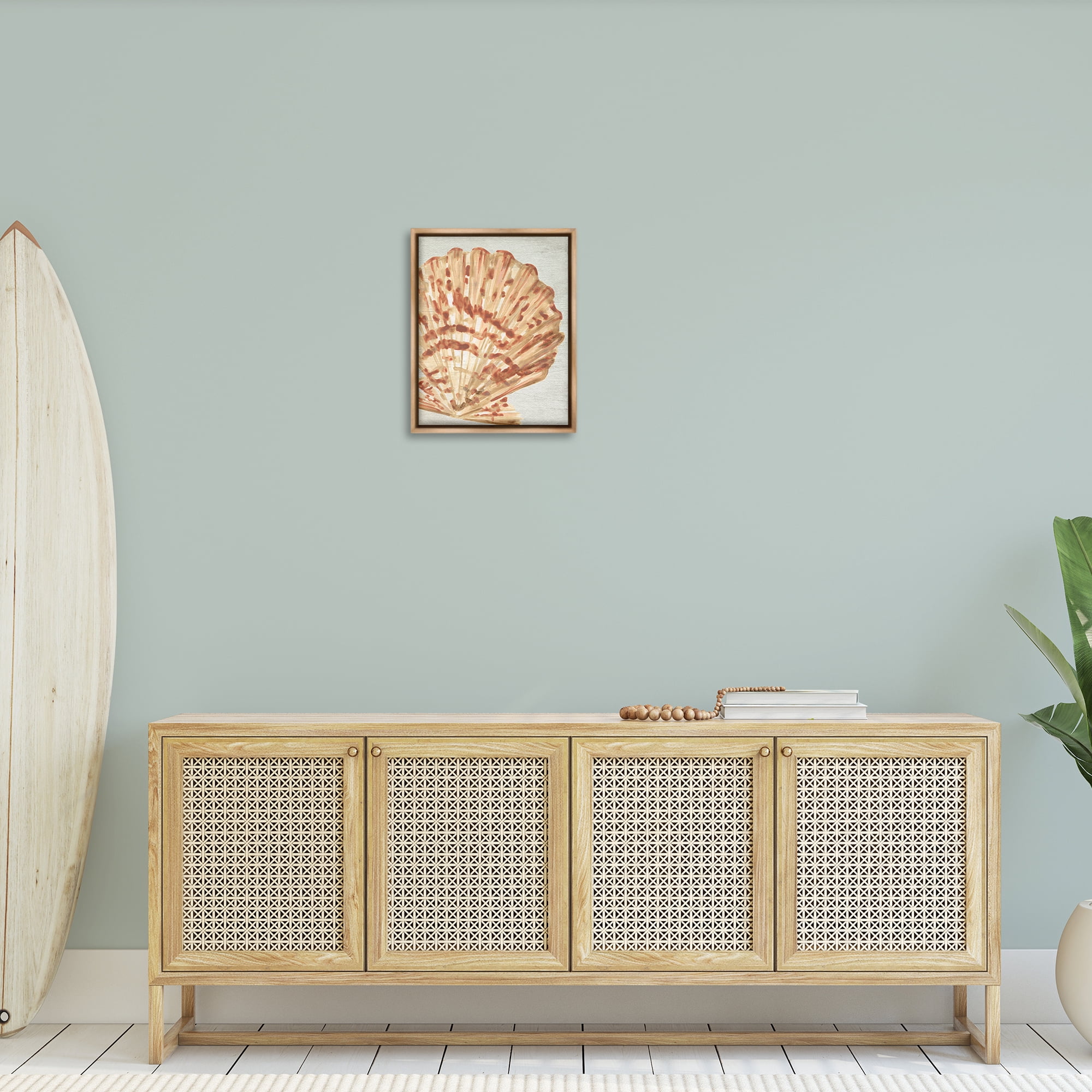Stupell Industries Tan & Beige Clam Nautical & Beach Painting Brown Floater Framed Canvas Art Print Wall Art, 17 x 21