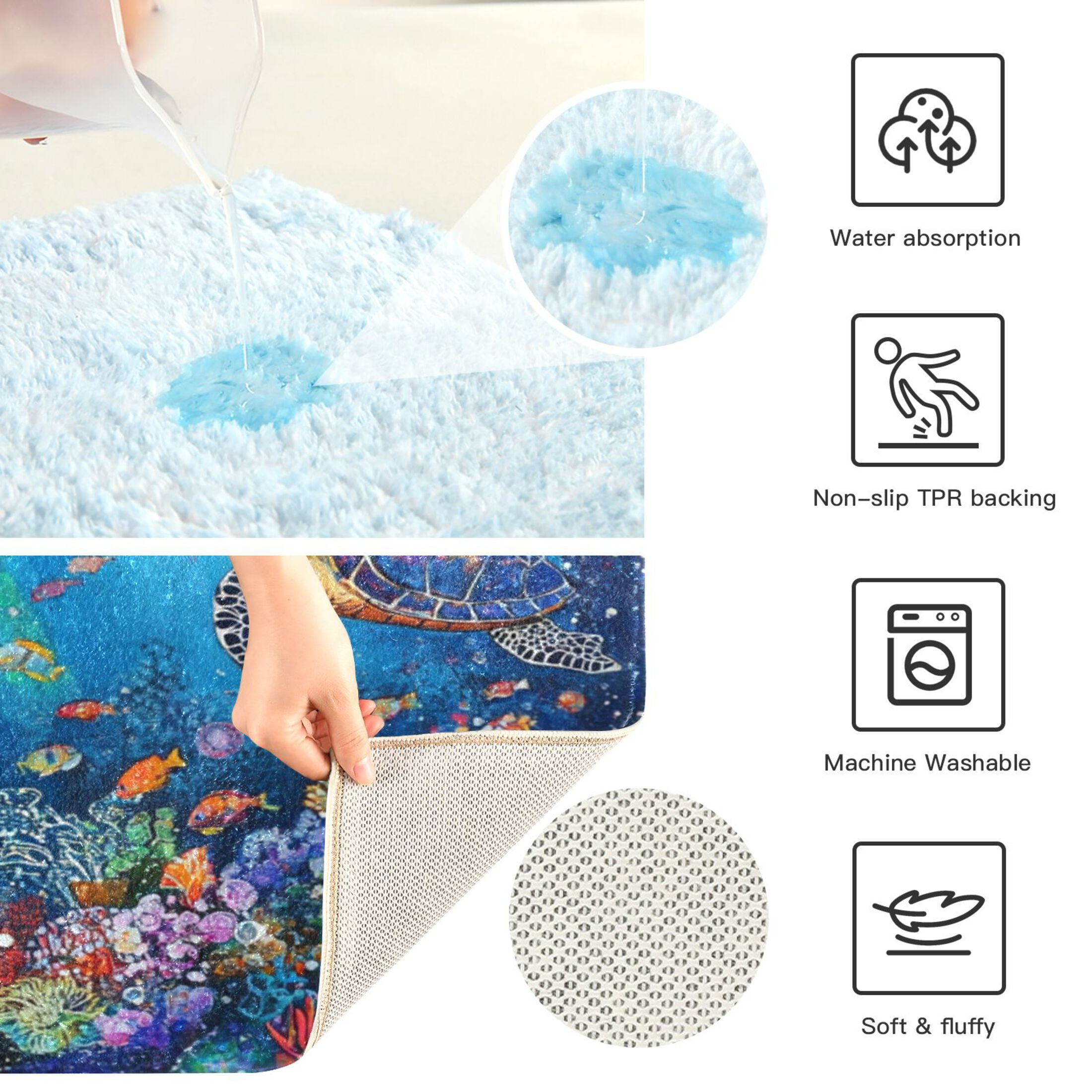 RMDQTR 2PCs Bathroom Rugs Set Plush Toilet Base Mat 16" × 24" Bath Mat and 20" × 24" U Shape Soft Rugs Non Slip Absorbent