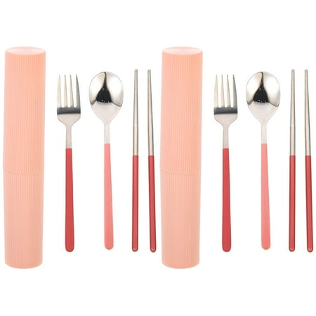 

BESTONZON 2 Sets Travel Camping Tableware Dishware Set Portable Kitchen Set Stainless Steel Cutlery