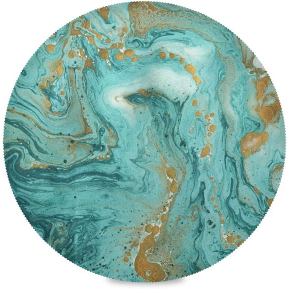 Turquoise Marble, Elastic Fitted Edged Round Tablecloth Fade resistant Anti-Shrink Table Cloth Washable Table Cover for Indoor or Outdoor and anywhere you wanna use it 48"X 48"