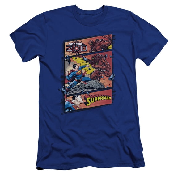 Superman Superman Vs Zod Premium Adult Slim Fit 30/1 T-Shirt Royal Blue