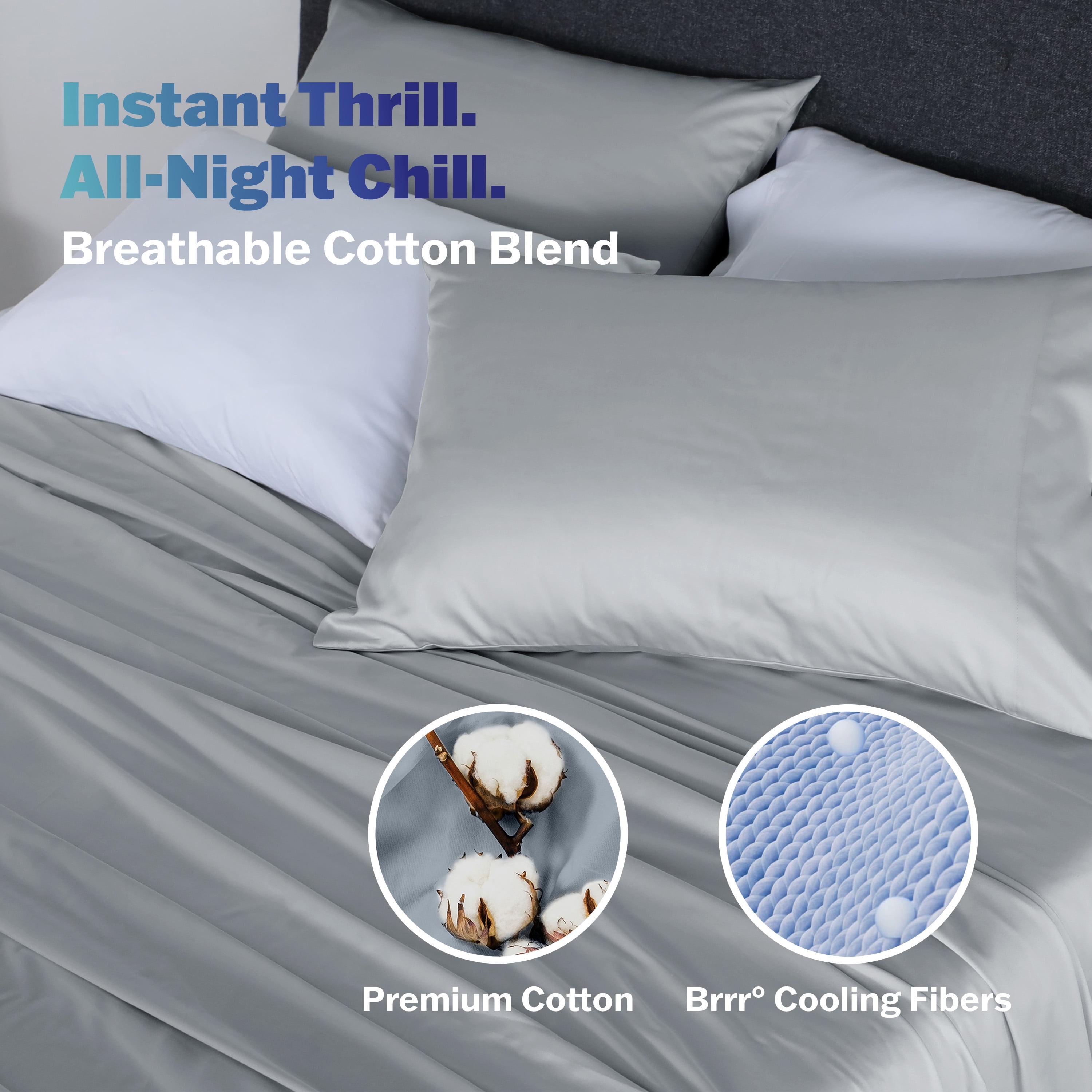 Martex brrr° King Cooling Sheet Set | 300TC Cotton Blend Triple Chill | Gray
