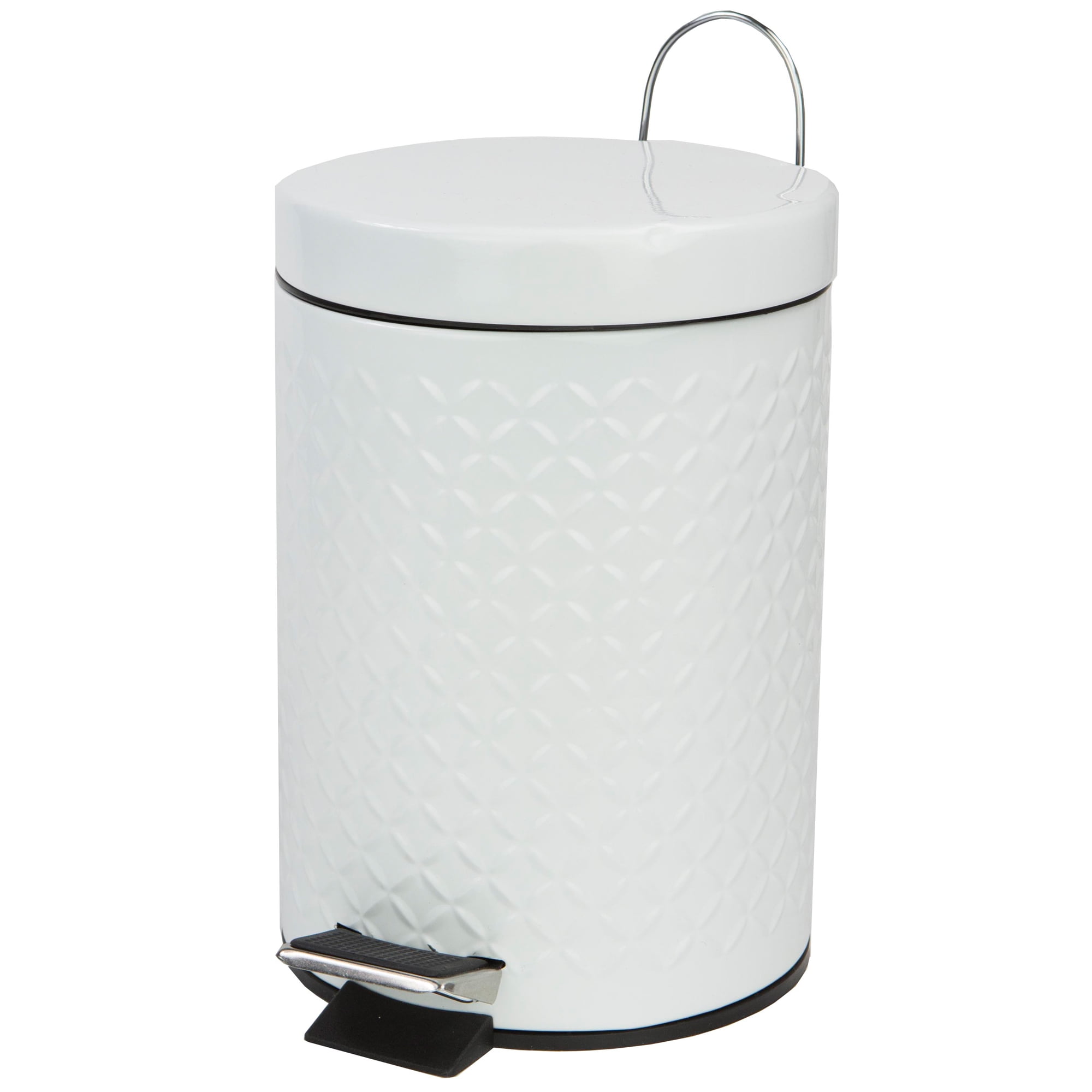 Home Basics White Embossed Steel 3 Liter Trash Waste Bin Garbage Can