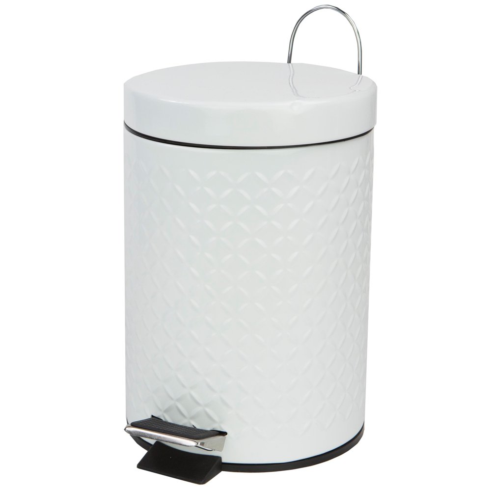 Home Basics White Embossed Steel 3 Liter Trash Waste Bin Garbage Can