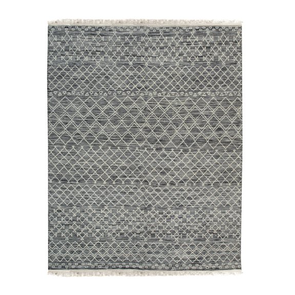 EORC Black Handwoven Wool Contemporary Punja Kilim Rug, 2' x 6'-Color:Black,Material:Wool