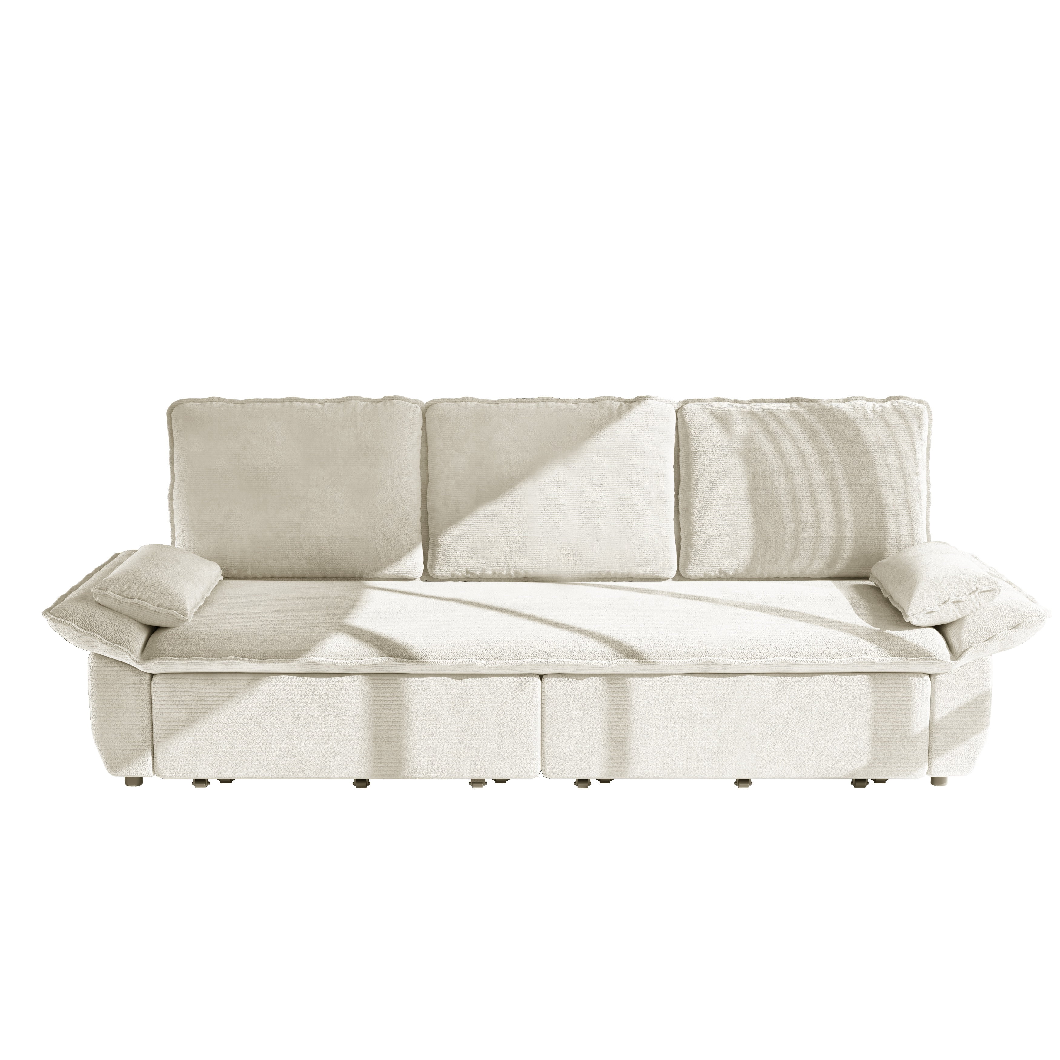 3-in-1 King Size Sleeper Sofa Bed, 94.5" Corduroy Convertible Pull Out Couch with Steel Frame, Modern Folding Lounge Sofa for Living Room, White
