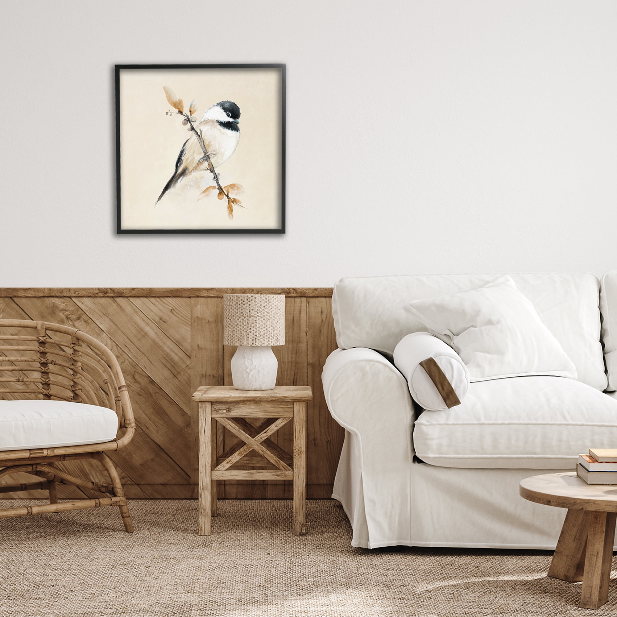 Stupell Industries Muted Watercolor Chickadee Black Framed Giclee Art, design by Diannart