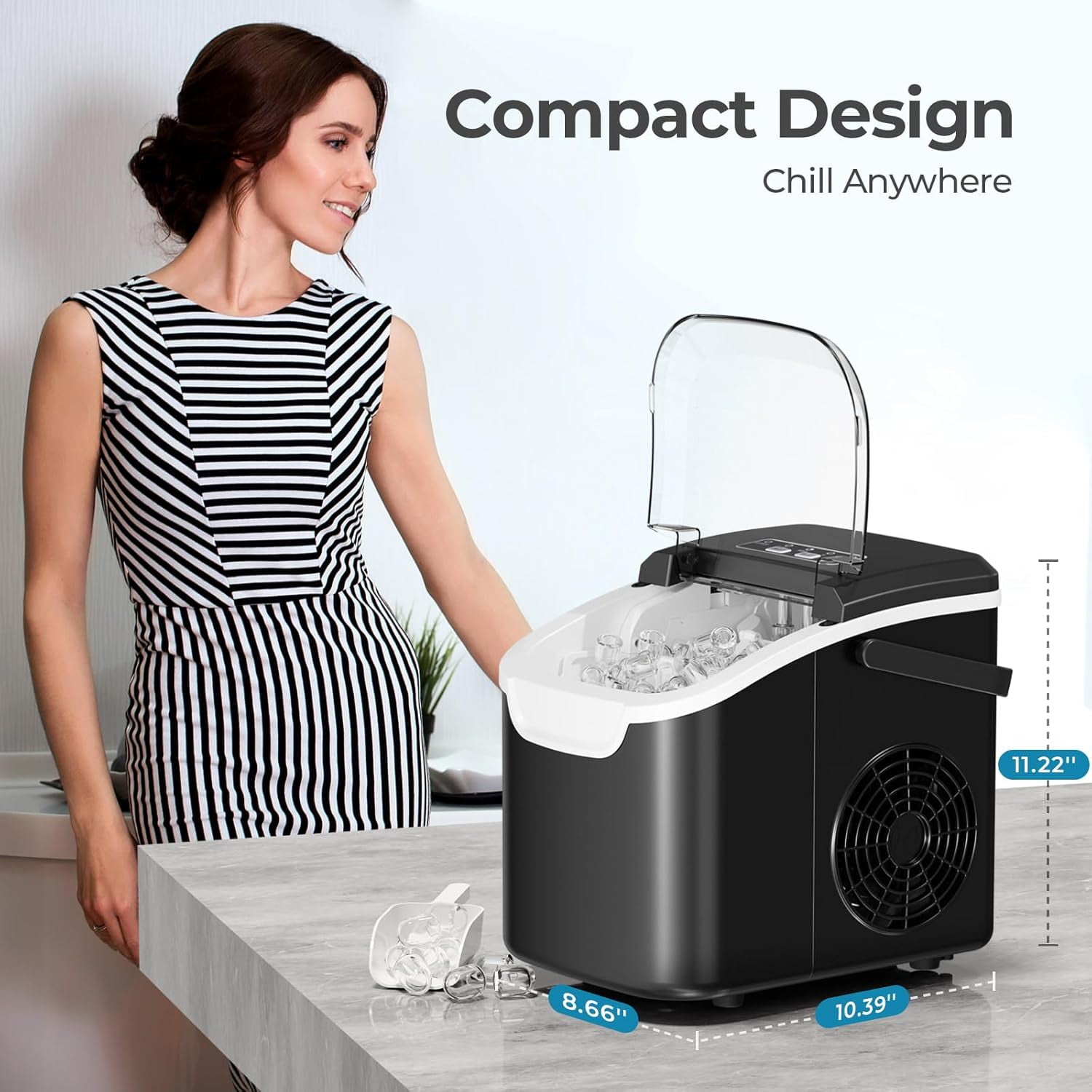 Antarctic Star Countertop Ice Maker, 26 lbs/Day ice Production, 2 Sizes, 8 ice Cubes in 6 Minutes - Portable Mini, Energy Efficient, with Basket/Scoop for Home/Party/Travel/Camping/Bar