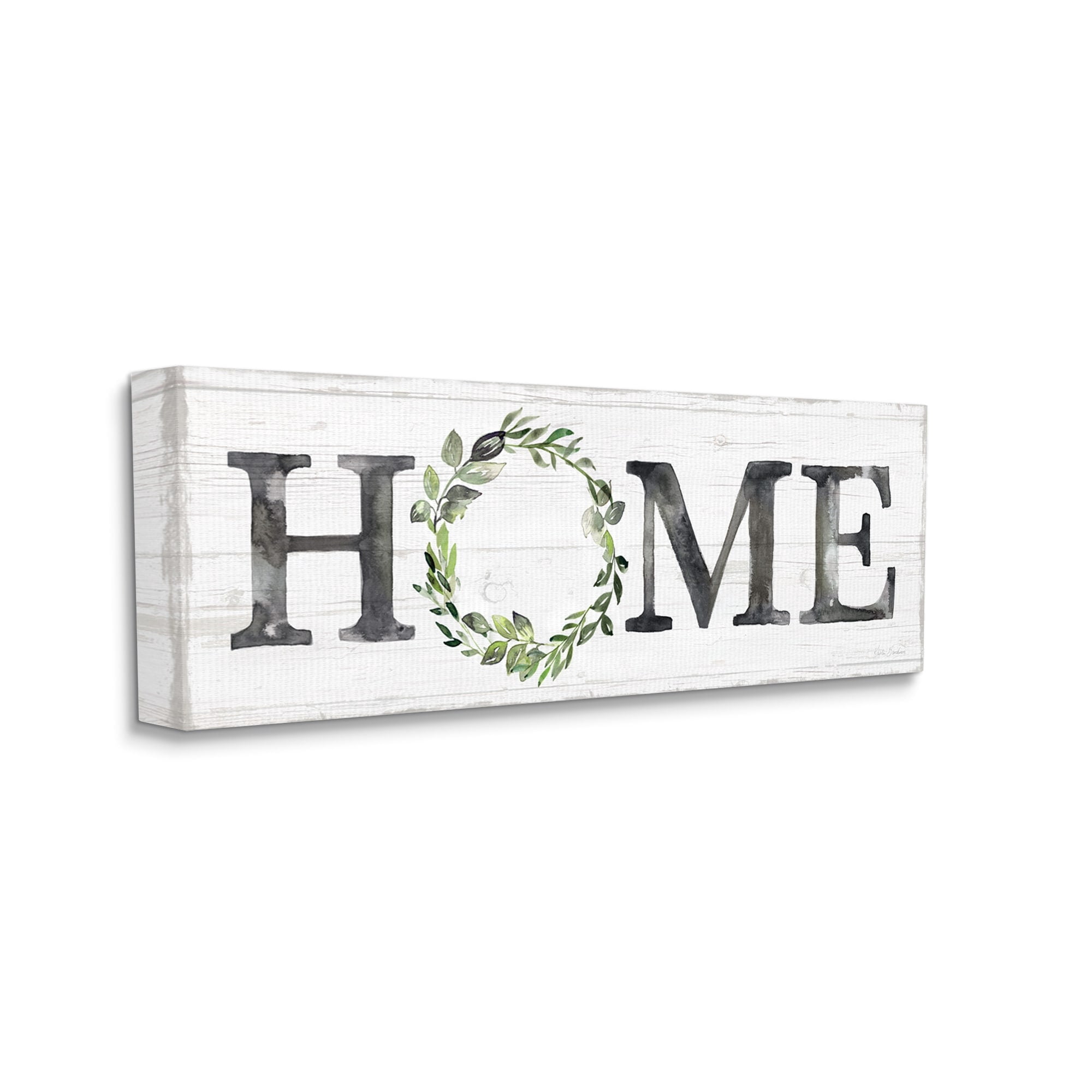 Stupell Industries Weathered Pattern Home Sign Botanical Wreath Greenery Graphic Art Gallery Wrapped Canvas Print Wall Art, Design by Kristen Brockmon
