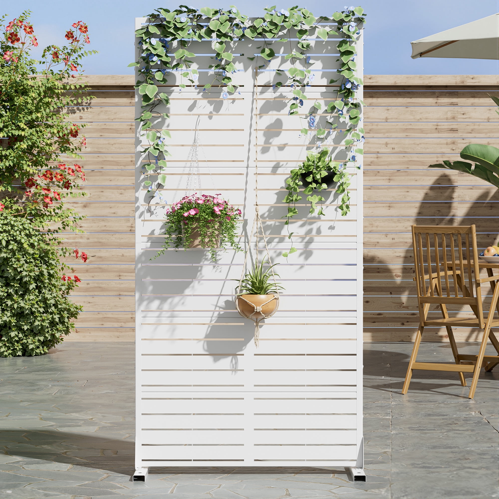 MAYEERTY 72×35" Outdoor White Metal Privacy Panel Screen for Backyard & Garden, Louvered Pattern