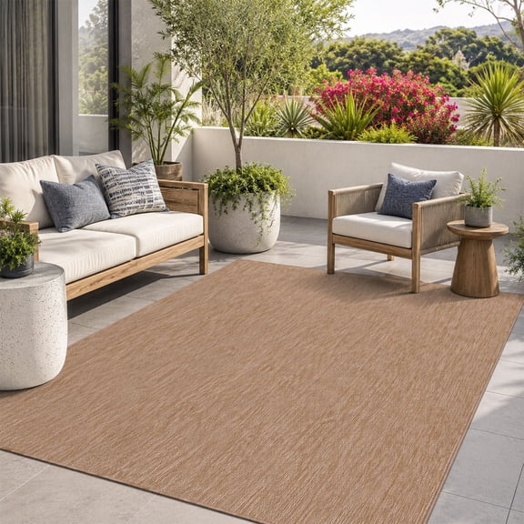 Washable Indoor Outdoor Rug 6x9 Weather Resistant Area Rugs Modern Solid Jute Rug for Porch Deck Balcony Backyard Patio Outside Carpet (6 X 9 Jute Beige)