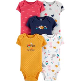 Carter's Baby Girls' 5 Pack Short Sleeve Bodysuits, Queen of Crib ...