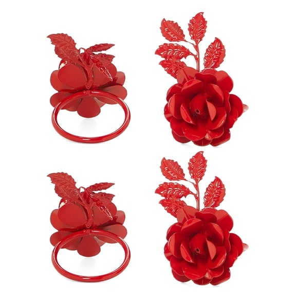 Vibhsa Napkin Rings Set of 4 Red Rose made of Iron 2" x 4"