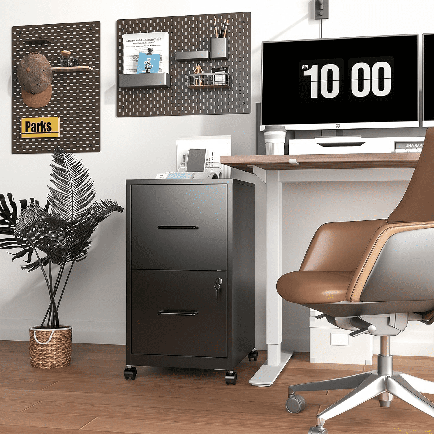 IKIMI 2-Drawer Vertical File Cabinets with Lock, Portable Rolling Metal Filing Cabinet for Legal/Letter/A4 Files, Black