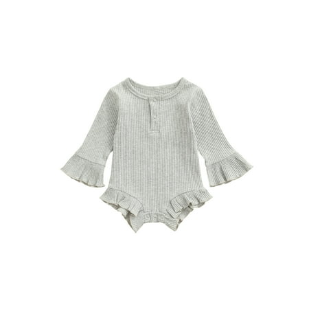 

Fullvigor Baby Girl Knitted Ribbed Long Sleeve Ruffle Romper Bodysuit Onesie Tops
